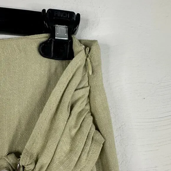 Stradivarius Green Linen Blend Asymmetrical Light Green Midi Skirt - Picture 6 of 9